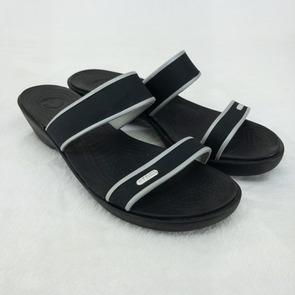 Crocs Madeira Wedge Slide Sandals Womens Size 10 Black Slip On